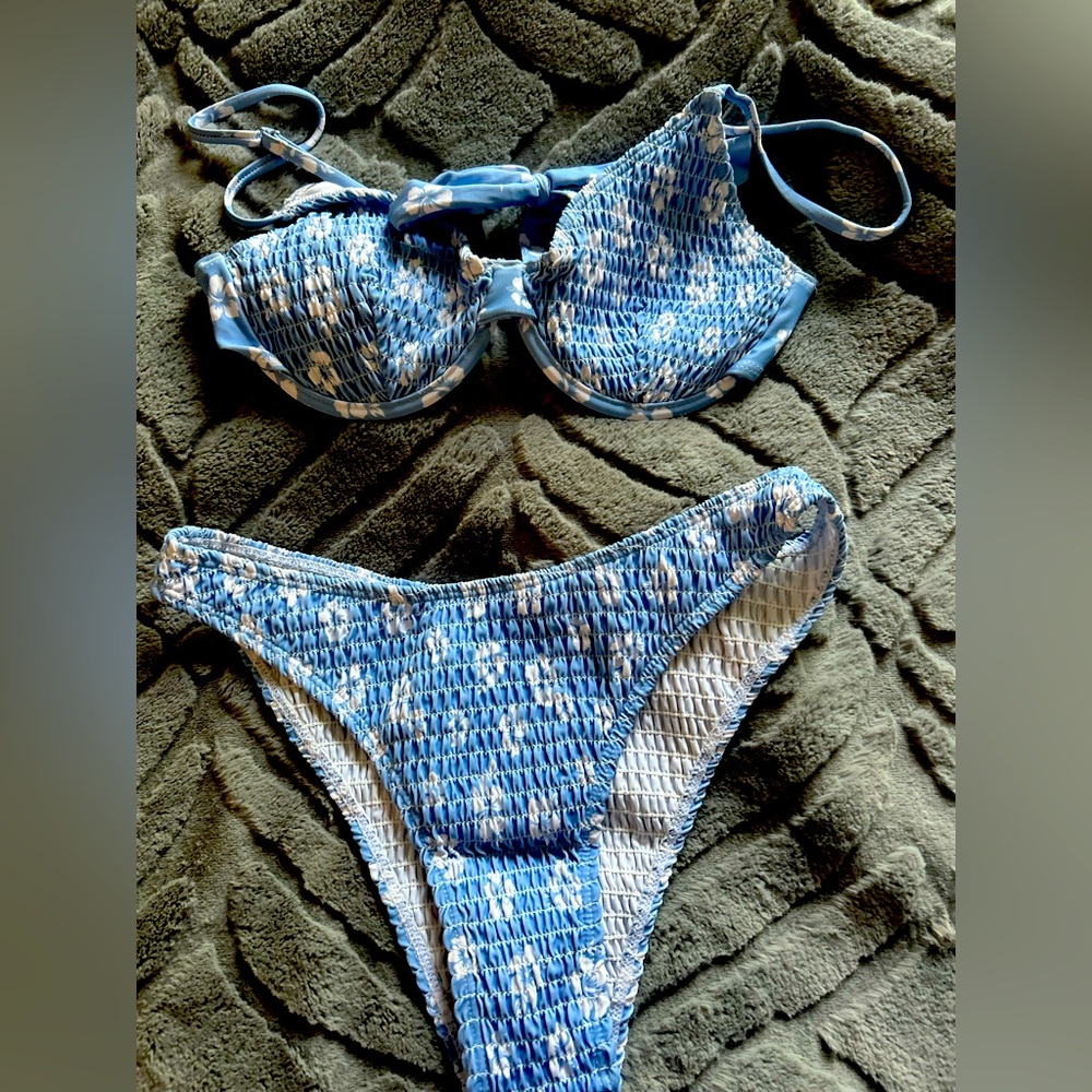 Blue and White Bikini Set